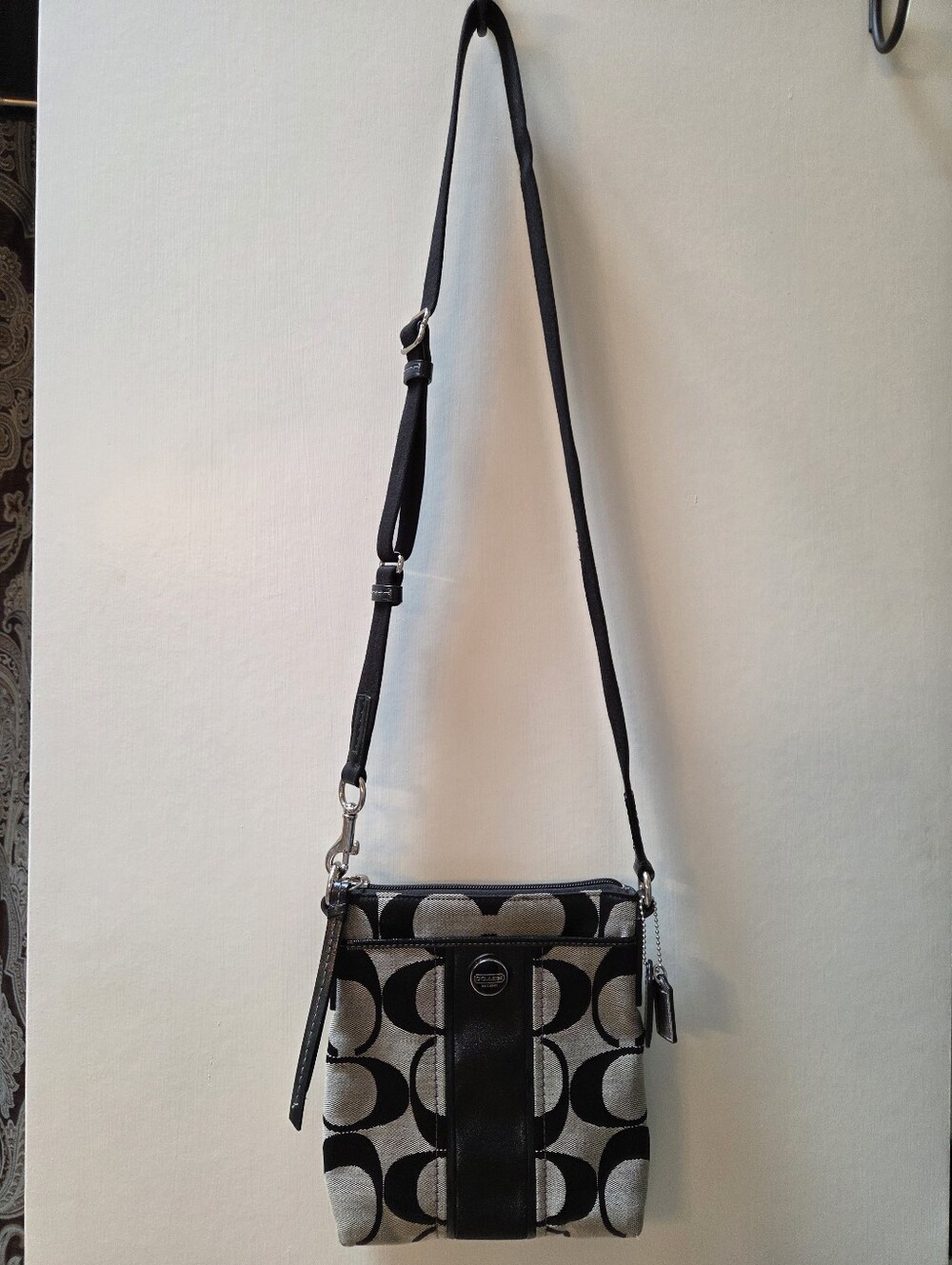 Coach Black and Gray Signature Crossbody Bag with 2 coach hang tags